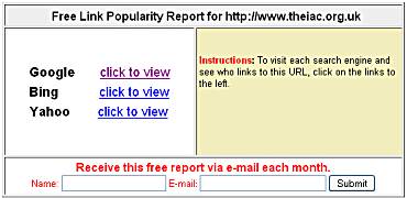 Screen shot from Link Popularity service.