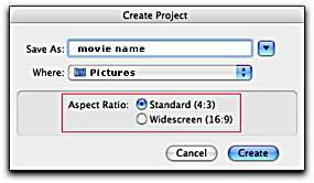 Image of the 'Create Project' dialogue box.