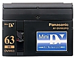A MiniDV format video tape cassette.