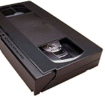 A VHS format video tape cassette.