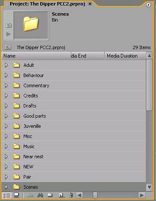 Project folders on Premiere for  'Guardians of the River'.