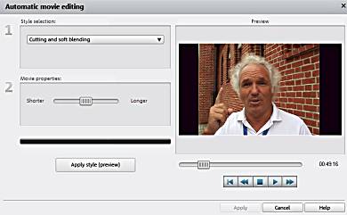 Screen shot of Magix Video Easy automatic editing screen.