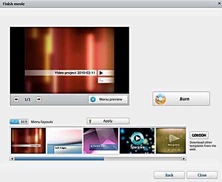 Screen shot of Magix Video Easy DVD burn screen.
