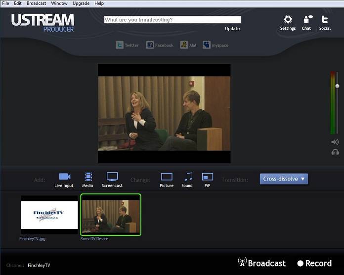 Full screen grab of Ustream transmission program.