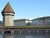 Photograph of the wooden bridge at Lucerne.