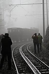 Photograph of RigiBahn in the mist.