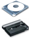 Picture of mini-dv cassette and dvd disc.