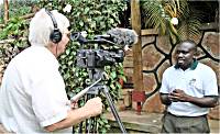 Ned Cordery shooting an interview in Africa.